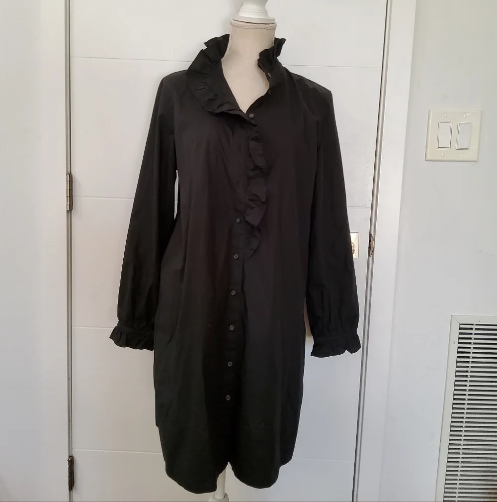 J. Crew Black Poplin Cottage Shirt Dress Size 12